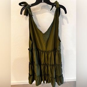 Olive Green Shoulder Tie Dress